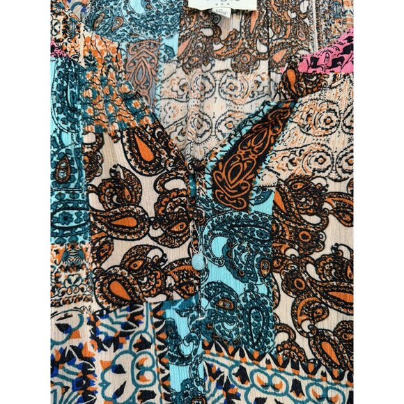 Umgee Womens Patchwork Pattern Long Sleeve Shirt Dress Size S Multicolor Flowy - Picture 5 of 11